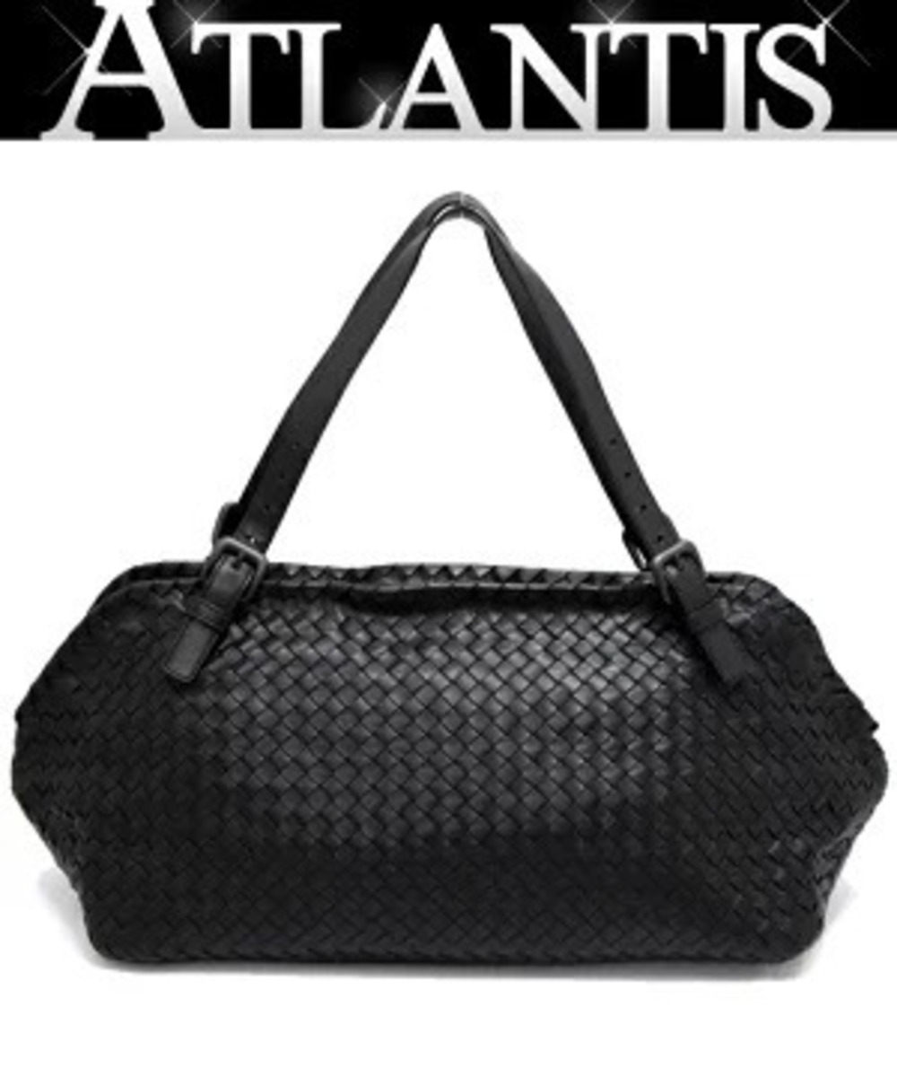 Bottega Veneta Intrecciato Zippered Tote Bag Shoulder Black Leather